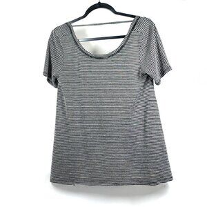 Billabong Striped Short Sleeve Scoop Neck Open Back T-Shirt Black & White Sz L